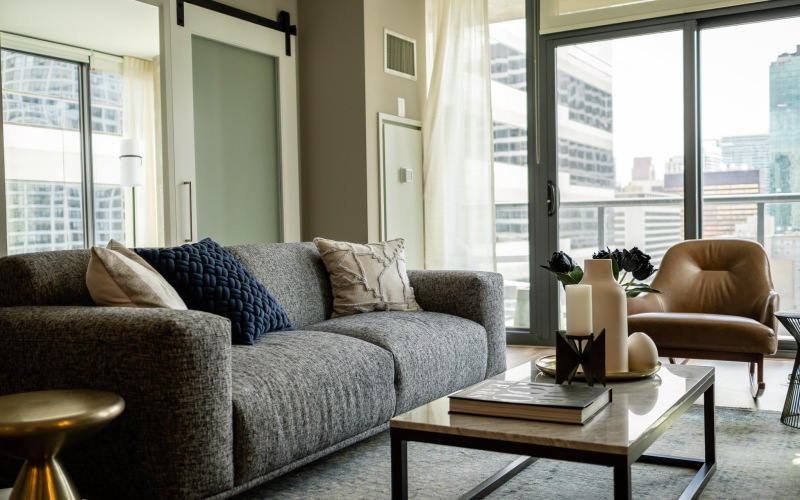 a living room with ample lighting